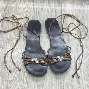 Pelle Moda Brown Sandals with Gold Straps